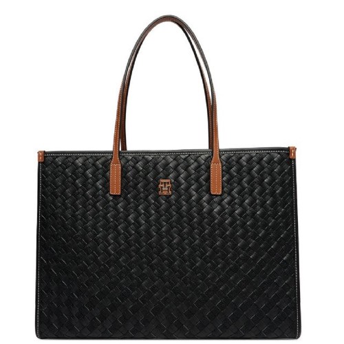 Tommy Hilfiger AW0AW18394-0GJ Γυναικεία Τσάντα Ώμου Th City Tote Μαύρο/Ταμπά