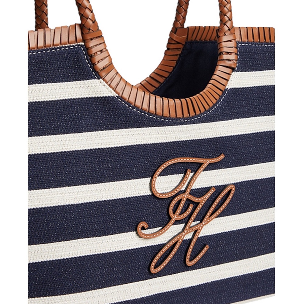 TOMMY HILFIGER</br>Tommy Hilfiger AW0AW18400-0GV Γυναικεία Τσάντα Ώμου Th Elev Summer Tote Stripe Μπλε/Ταμπά