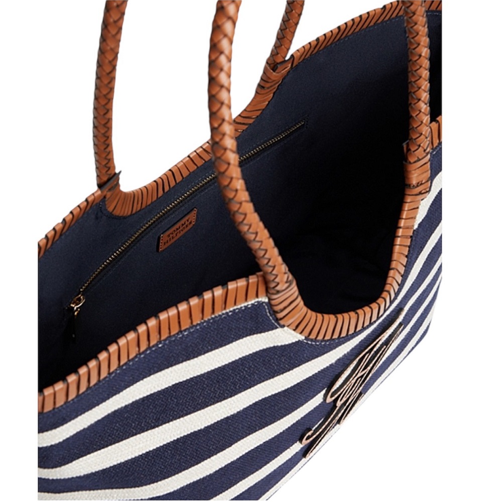 TOMMY HILFIGER</br>Tommy Hilfiger AW0AW18400-0GV Γυναικεία Τσάντα Ώμου Th Elev Summer Tote Stripe Μπλε/Ταμπά
