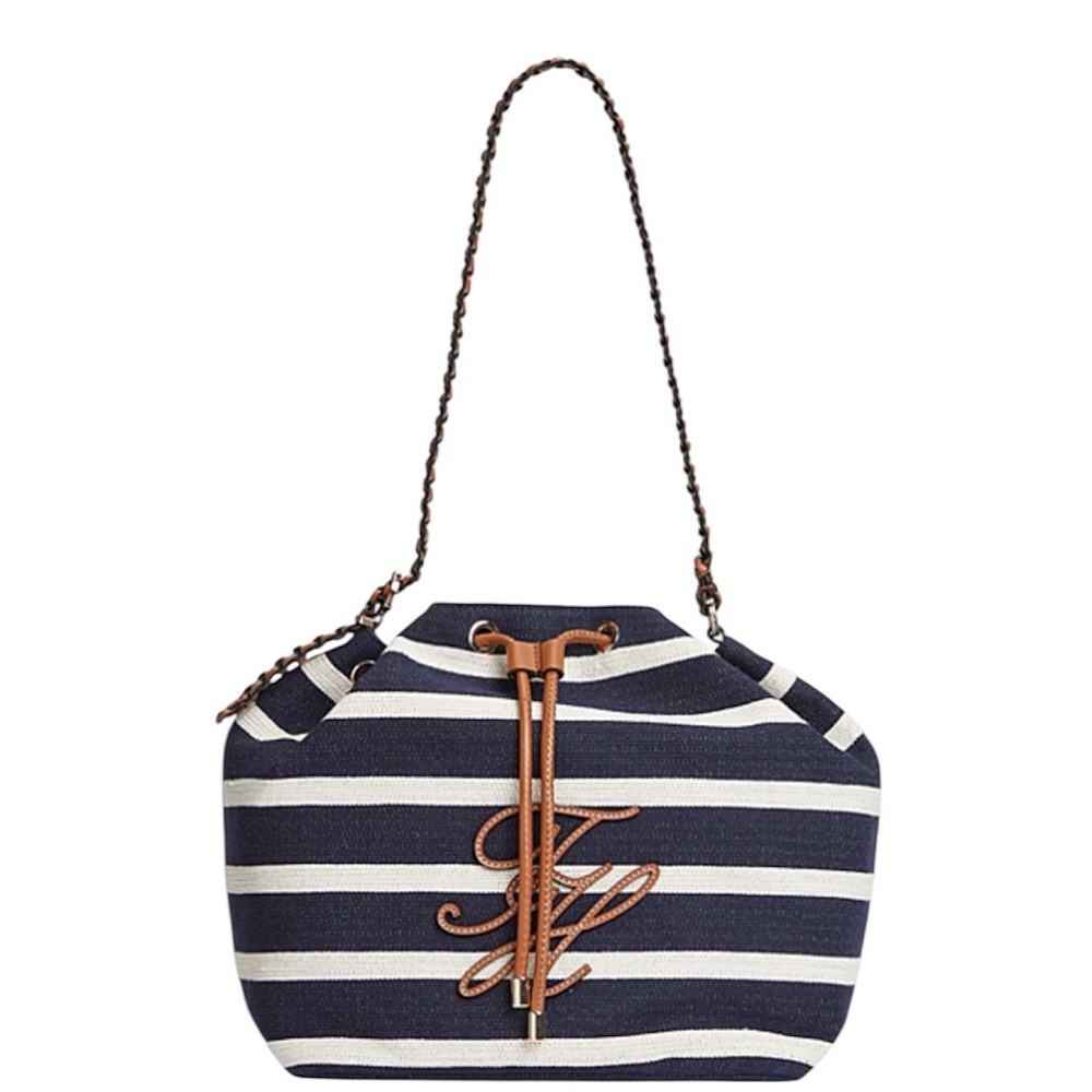 TOMMY HILFIGER</br>Tommy Hilfiger AW0AW18401-0GY Γυναικεία Τσάντα Ώμου Th Elev Summer Bucket Stripe Μπλε/Ταμπά
