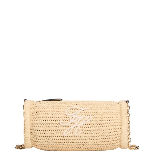 Tommy Hilfiger AW0AW18628-0FA Γυναικεία Τσάντα Ώμου Μπεζ Th Elevated Summer Chain Bag Raffia