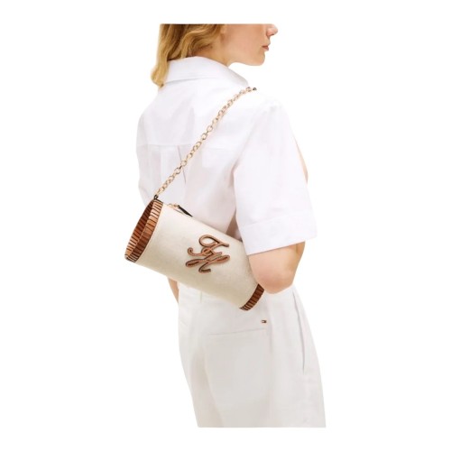 Tommy Hilfiger AW0AW18635-0F4 Γυναικεία Τσάντα Th Elen Summer Chain Canvas Μπεζ/Ταμπά