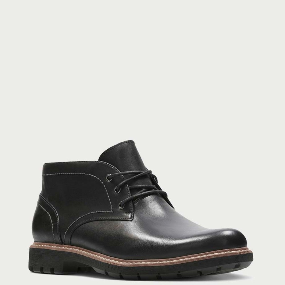 CLARKS</br>Ανδρικά Μποτάκια Μαύρο Δέρμα BATCOMBE LO Clarks