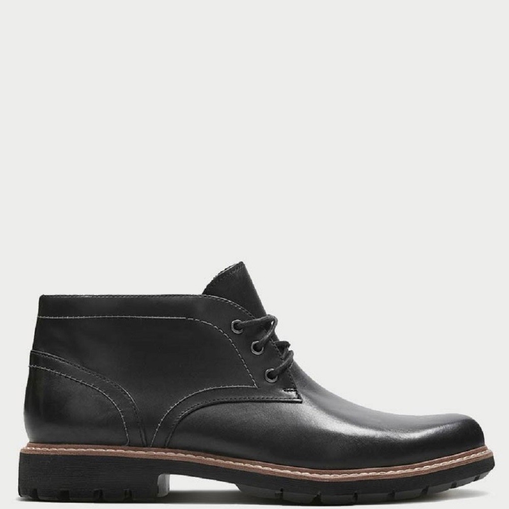 CLARKS</br>Ανδρικά Μποτάκια Μαύρο Δέρμα BATCOMBE LO Clarks