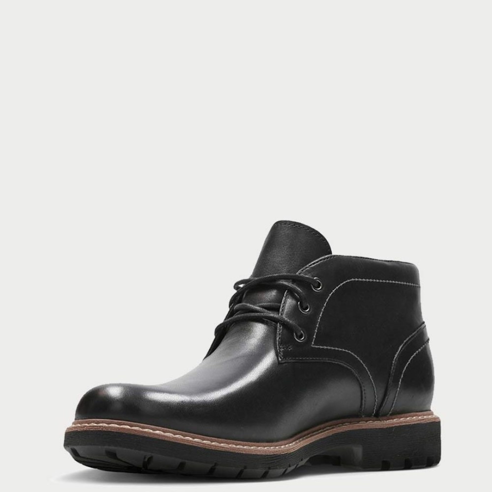 CLARKS</br>Ανδρικά Μποτάκια Μαύρο Δέρμα BATCOMBE LO Clarks