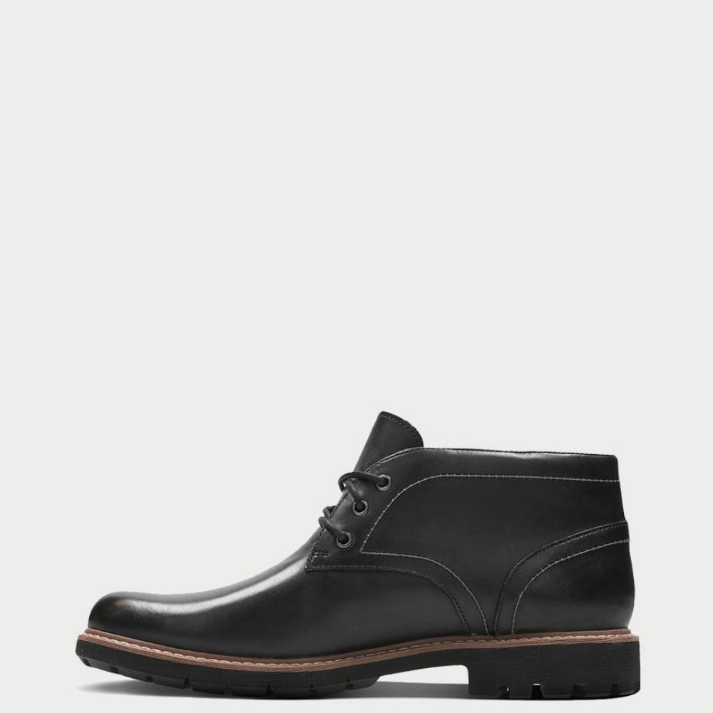 CLARKS</br>Ανδρικά Μποτάκια Μαύρο Δέρμα BATCOMBE LO Clarks