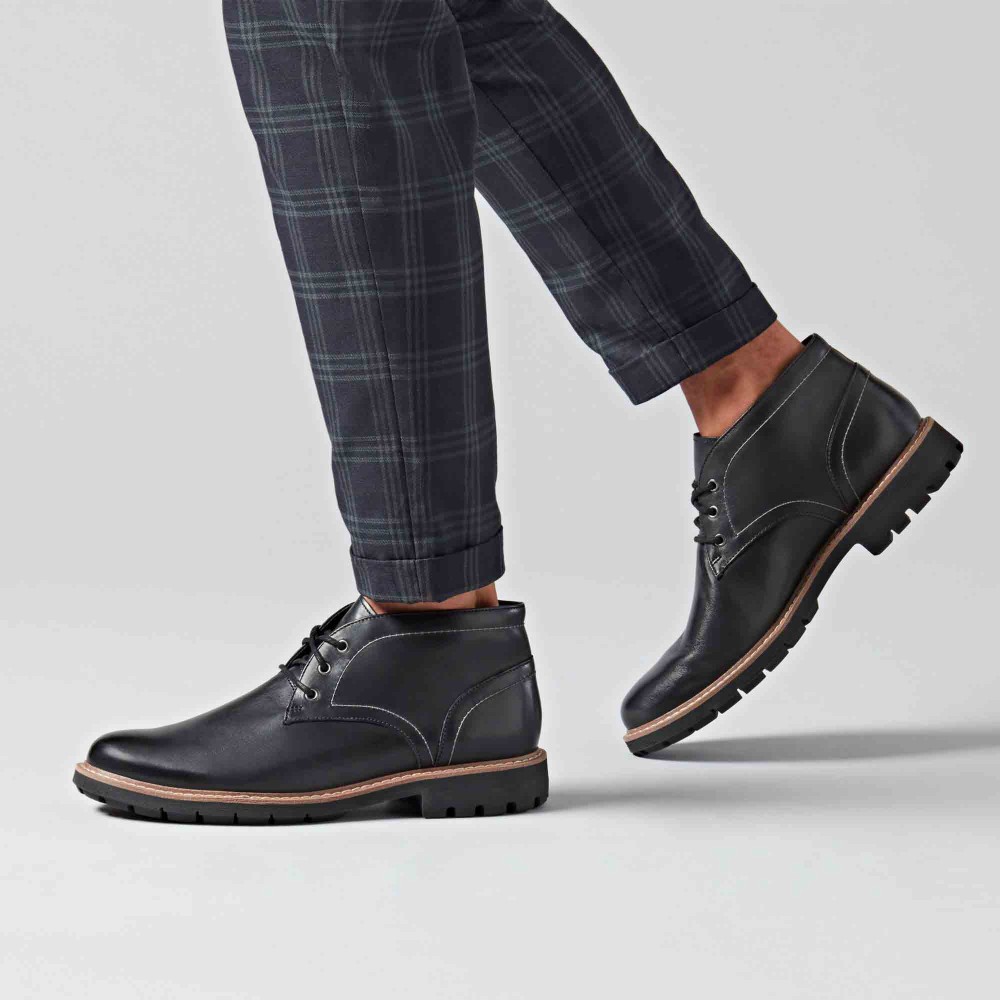 CLARKS</br>Ανδρικά Μποτάκια Μαύρο Δέρμα BATCOMBE LO Clarks