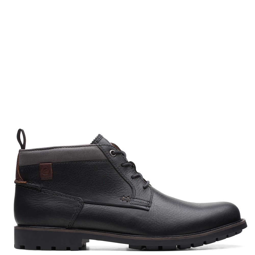 CLARKS</br>Ανδρικά Μποτάκια Μαύρο Δέρμα BONZER MID Clarks