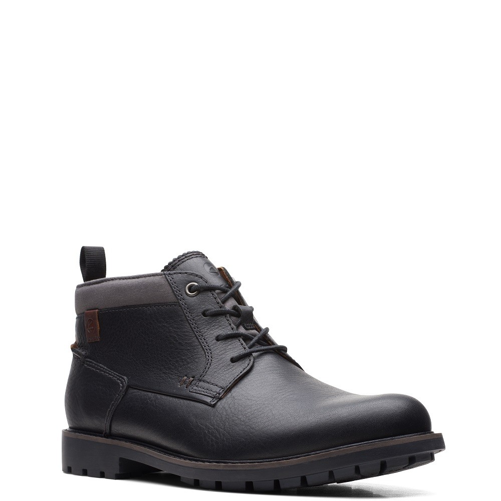 CLARKS</br>Ανδρικά Μποτάκια Μαύρο Δέρμα BONZER MID Clarks