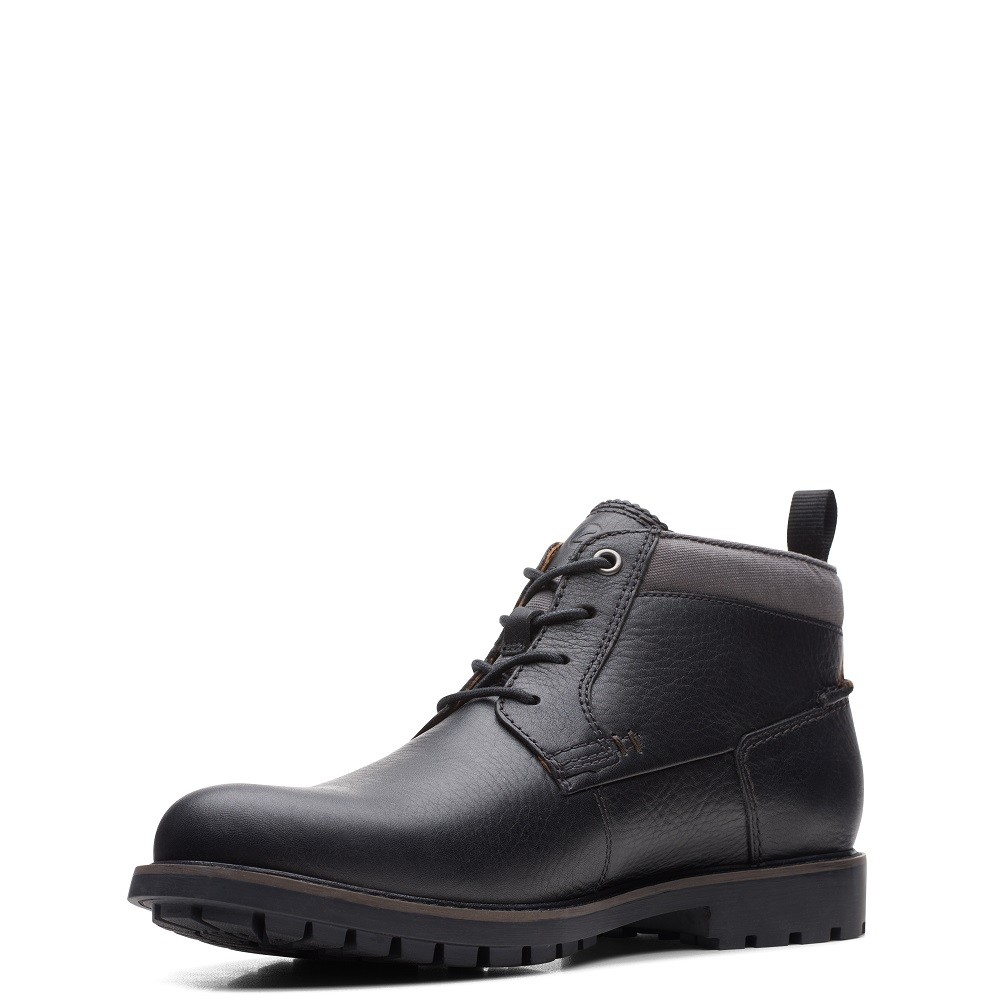 CLARKS</br>Ανδρικά Μποτάκια Μαύρο Δέρμα BONZER MID Clarks
