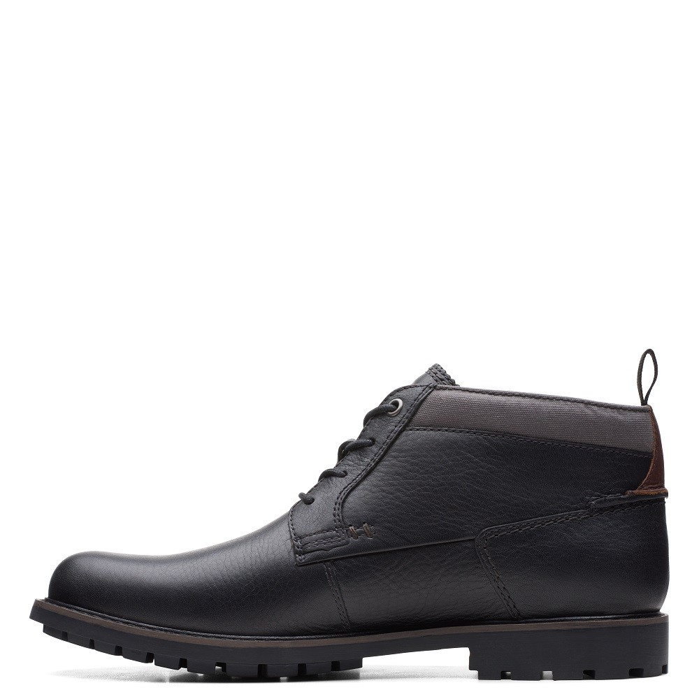 CLARKS</br>Ανδρικά Μποτάκια Μαύρο Δέρμα BONZER MID Clarks