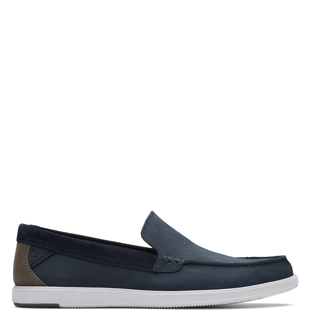 CLARKS</br>Ανδρικά Μοκασίνια/Loafers Μπλε Δέρμα Nubuck BRATTON LOAFER Clarks