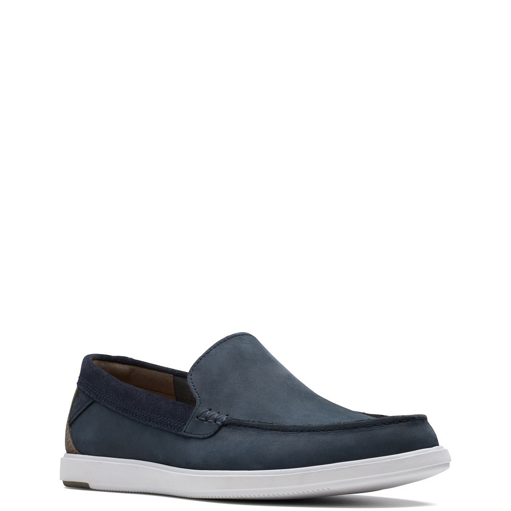 CLARKS</br>Ανδρικά Μοκασίνια/Loafers Μπλε Δέρμα Nubuck BRATTON LOAFER Clarks