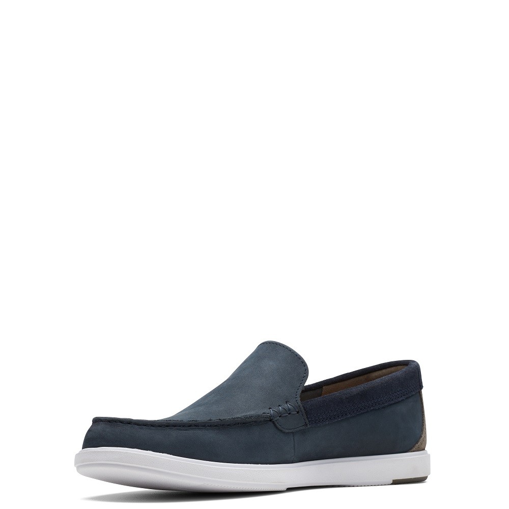 CLARKS</br>Ανδρικά Μοκασίνια/Loafers Μπλε Δέρμα Nubuck BRATTON LOAFER Clarks