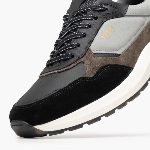 Boss CE124 FLORENCE Ανδρικά Sneakers Μαύρο/Γκρι Δέρμα Boss CE124 FLORENCE Ανδρικά Sneakers Μαύρο/Γκρι Δέρμα