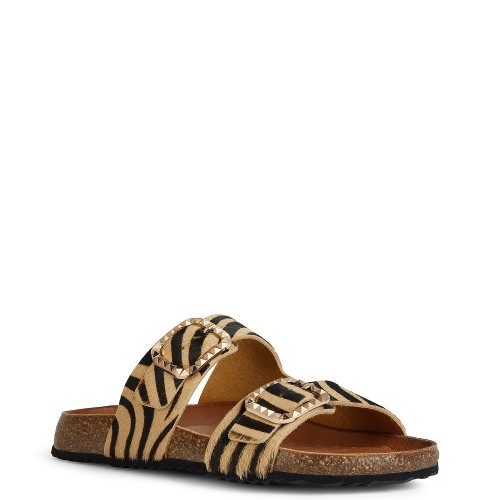 Geox NEW BRIONIA B C D45VYC 000QS C5V9B Γυναικεία Σανδάλια Μπεζ/Μαύρο Δέρμα