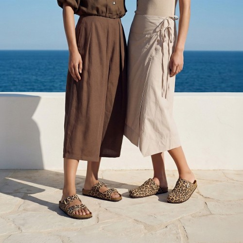 Geox BRIONIA R D65Y3J 000BS C5018 Γυναικεία Mules Μπεζ Animal Δέρμα Suede