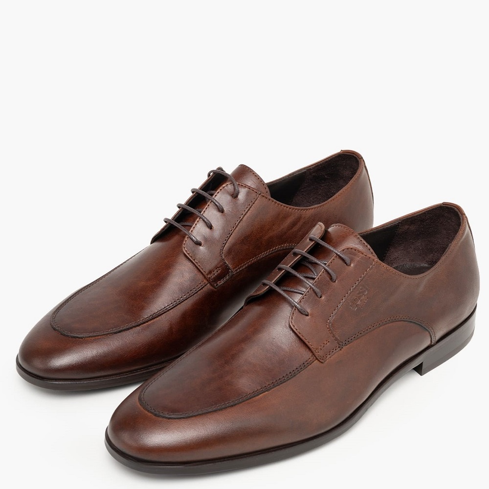 BOSS</br>Boss D7998 SANTONI Ανδρικά Δετά Παπούτσια Καφέ Δέρμα