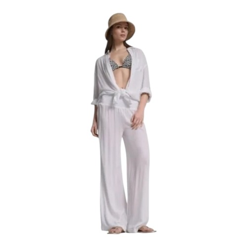 DKNY DIE6C949-SW9 Γυναικείο Παντελόνι Wide Leg Λευκό DKNY DIE6C949-SW9 Γυναικείο Παντελόνι Wide Leg Λευκό