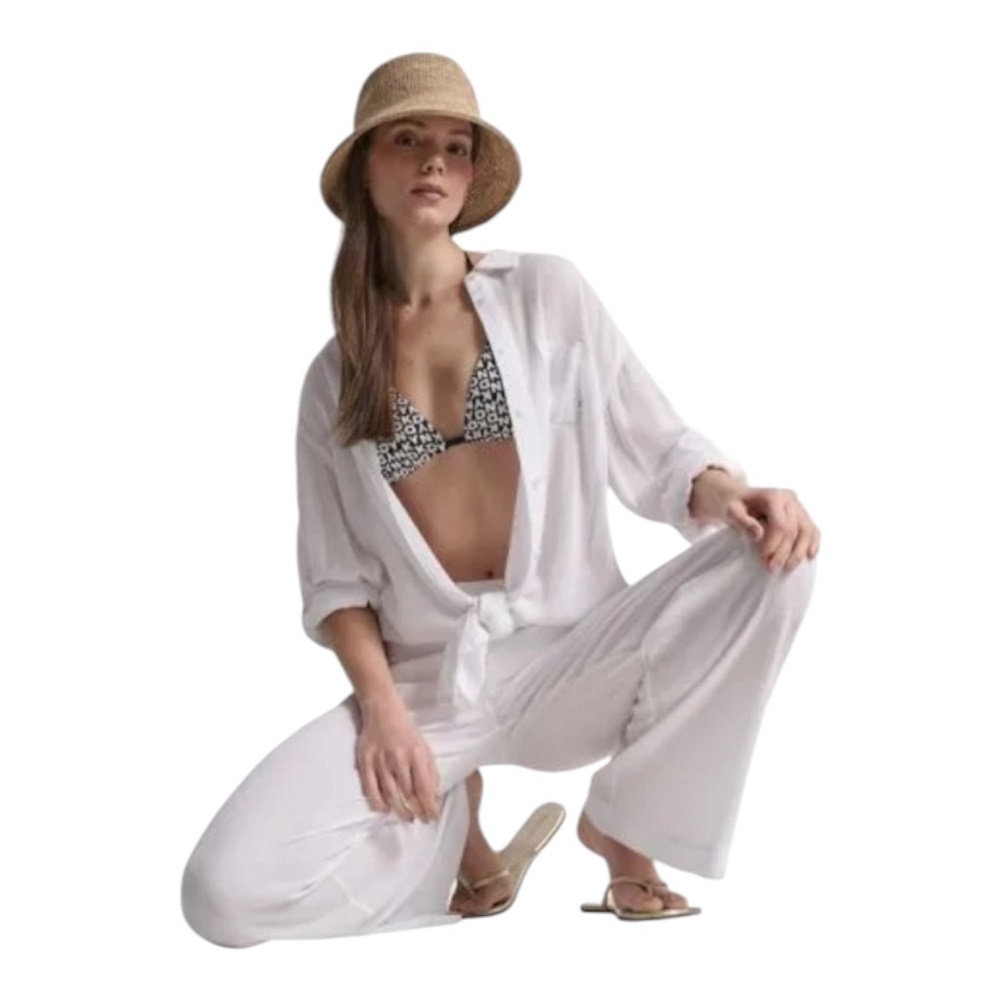 DKNY</br>DKNY DIE6C949-SW9 Γυναικείο Παντελόνι Wide Leg Λευκό DKNY</br>DKNY DIE6C949-SW9 Γυναικείο Παντελόνι Wide Leg Λευκό