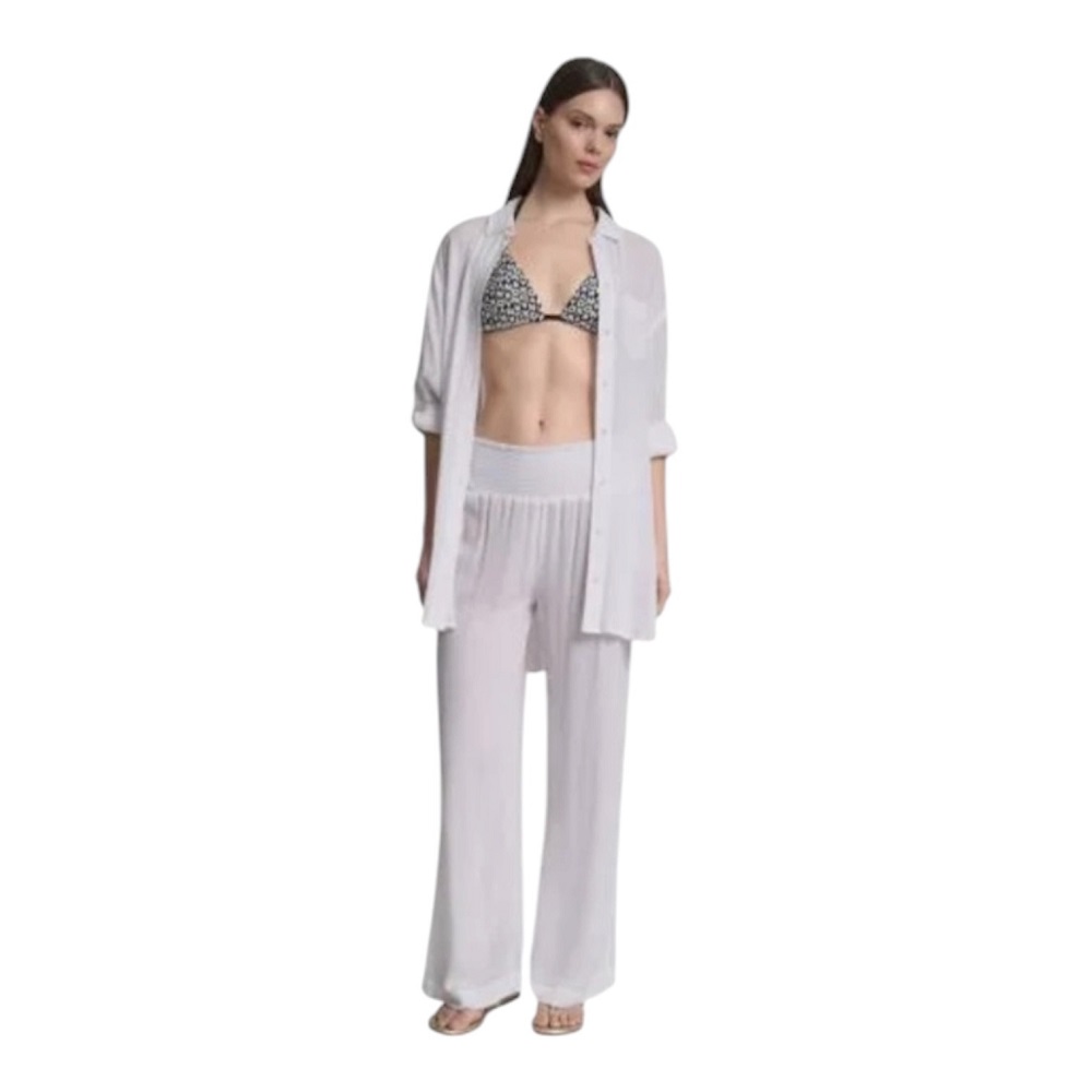 DKNY</br>DKNY DIE6C949-SW9 Γυναικείο Παντελόνι Wide Leg Λευκό DKNY</br>DKNY DIE6C949-SW9 Γυναικείο Παντελόνι Wide Leg Λευκό