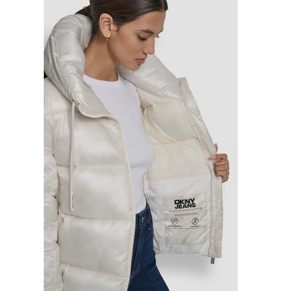 DKNY</br>DKNY DJ5J6113-I2I Γυναικείο Μπουφάν Εκρού Μεταλλικό