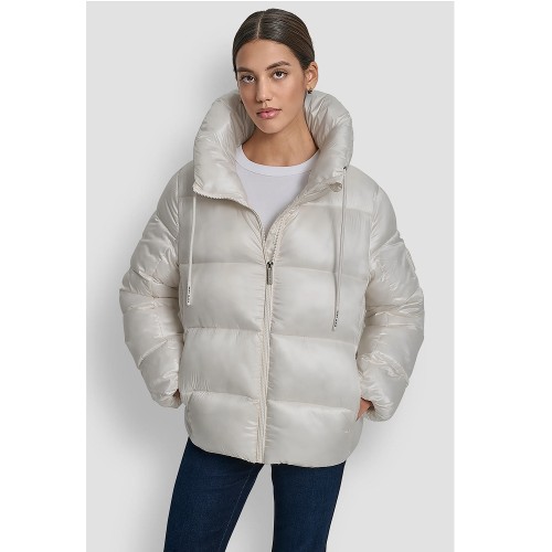 DKNY DJ5J6113-I2I Γυναικείο Μπουφάν Εκρού Μεταλλικό