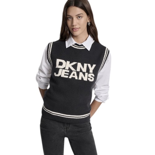 DKNY DJ5R0816-2L5 Γυναικείο Πουλόβερ Αμάνικο Μαύρο/Εκρού DKNY DJ5R0816-2L5 Γυναικείο Πουλόβερ Αμάνικο Μαύρο/Εκρού