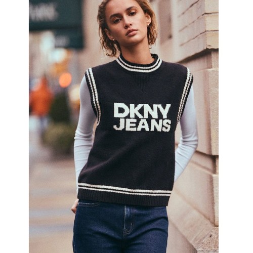 DKNY DJ5R0816-2L5 Γυναικείο Πουλόβερ Αμάνικο Μαύρο/Εκρού DKNY DJ5R0816-2L5 Γυναικείο Πουλόβερ Αμάνικο Μαύρο/Εκρού