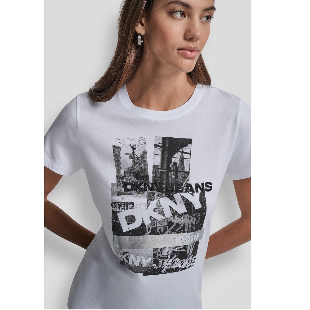 DKNY</br>DKNY DJ5T1634-OK1 Γυναικείο T-shirt Λευκό/Μαύρο/Ασημί DKNY</br>DKNY DJ5T1634-OK1 Γυναικείο T-shirt Λευκό/Μαύρο/Ασημί