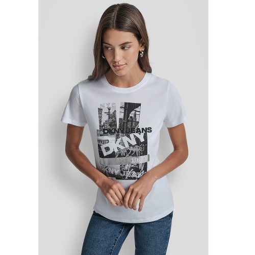 DKNY DJ5T1634-OK1 Γυναικείο T-shirt Λευκό/Μαύρο/Ασημί