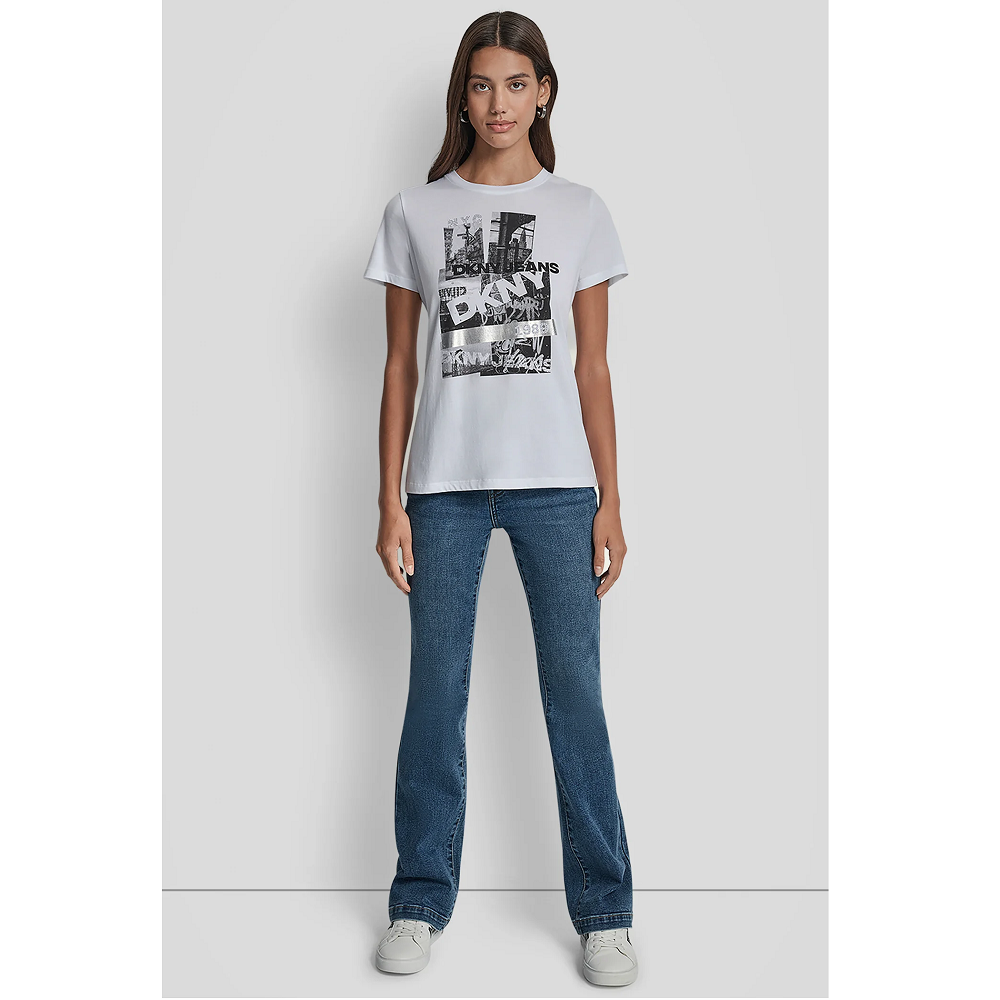 DKNY</br>DKNY DJ5T1634-OK1 Γυναικείο T-shirt Λευκό/Μαύρο/Ασημί DKNY</br>DKNY DJ5T1634-OK1 Γυναικείο T-shirt Λευκό/Μαύρο/Ασημί