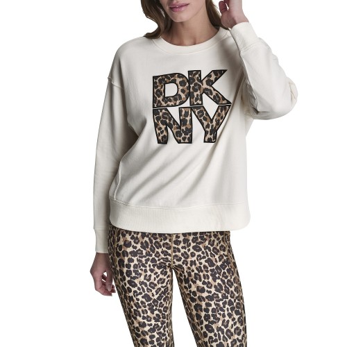 DKNY DP6T1867-HLB Γυναικείο Φούτερ Εκρού Λεοπάρ Κάμελ