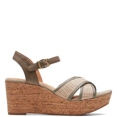 Clarks ELLERI PLUM Γυναικείες Πλατφόρμες Χακί Δέρμα