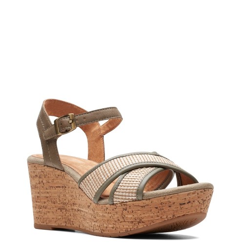 Clarks ELLERI PLUM Γυναικείες Πλατφόρμες Χακί Δέρμα