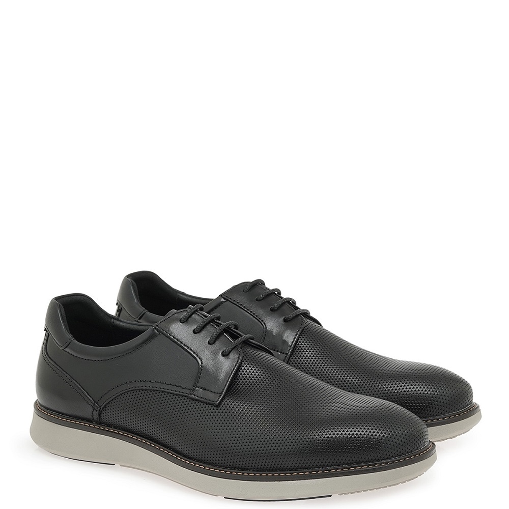 RENATO GARINI</br>Renato Garini FB283-1 Ανδρικά Δετά Παπούτσια Μαύρο Δέρμα Τρυπητό