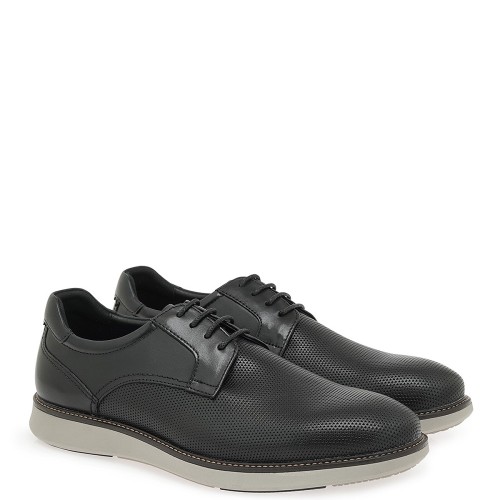 Renato Garini FB283-1 Ανδρικά Δετά Παπούτσια Μαύρο Δέρμα Τρυπητό