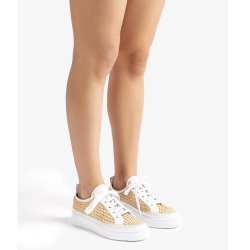 Γυναικεία Sneakers Μπεζ/Λευκό Δέρμα FLEUR Unisa