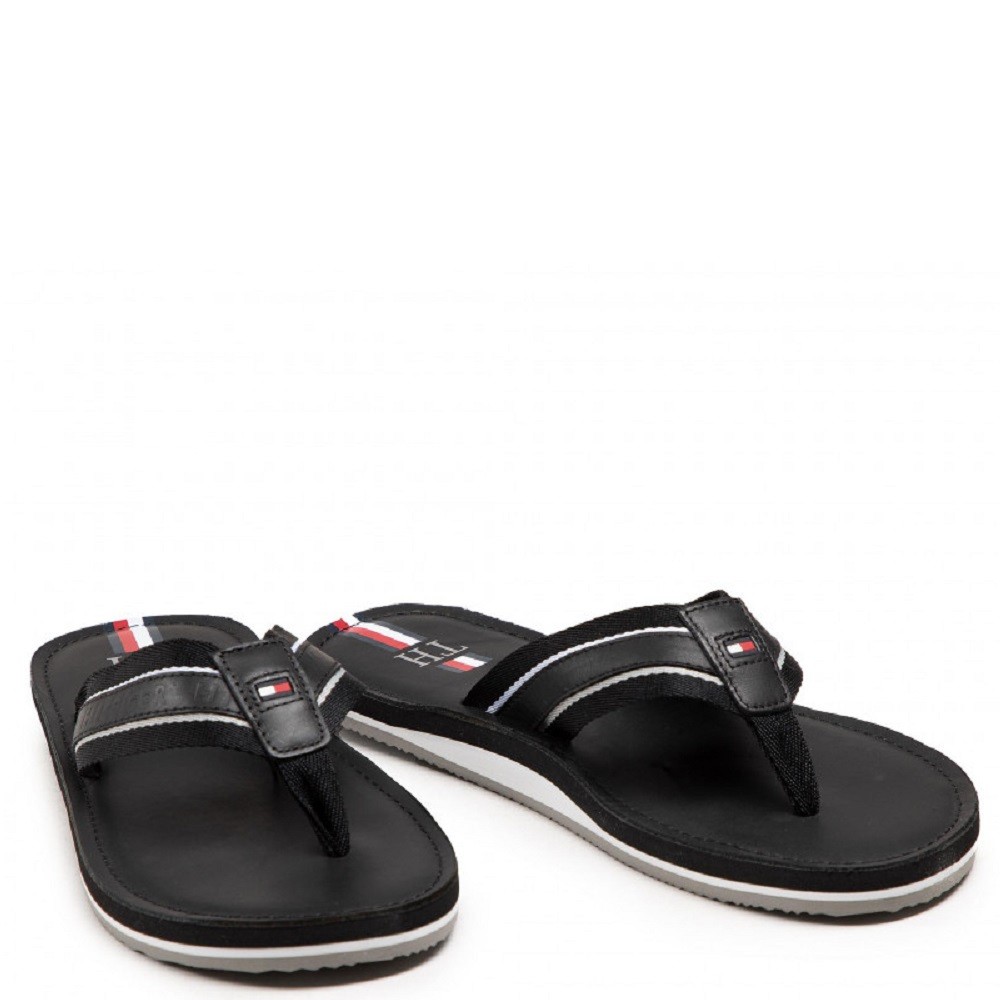 TOMMY HILFIGER</br>Ανδρικές Σαγιονάρες Μαύρο Δέρμα FM0FM03384-BDS Tommy Hilfiger