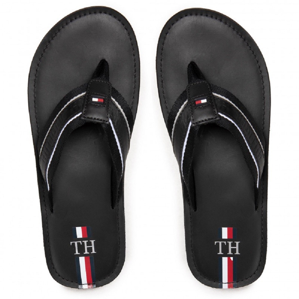 TOMMY HILFIGER</br>Ανδρικές Σαγιονάρες Μαύρο Δέρμα FM0FM03384-BDS Tommy Hilfiger