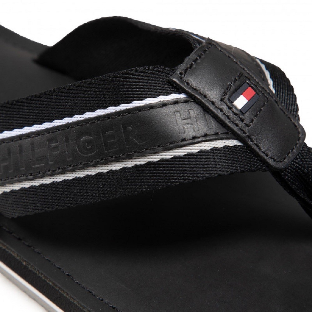 TOMMY HILFIGER</br>Ανδρικές Σαγιονάρες Μαύρο Δέρμα FM0FM03384-BDS Tommy Hilfiger