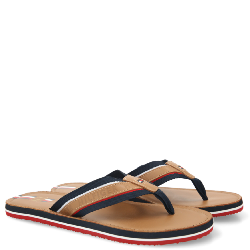 TOMMY HILFIGER</br>Ανδρικές Σαγιονάρες Ταμπά Δέρμα FM0FM03384-GTU Tommy Hilfiger