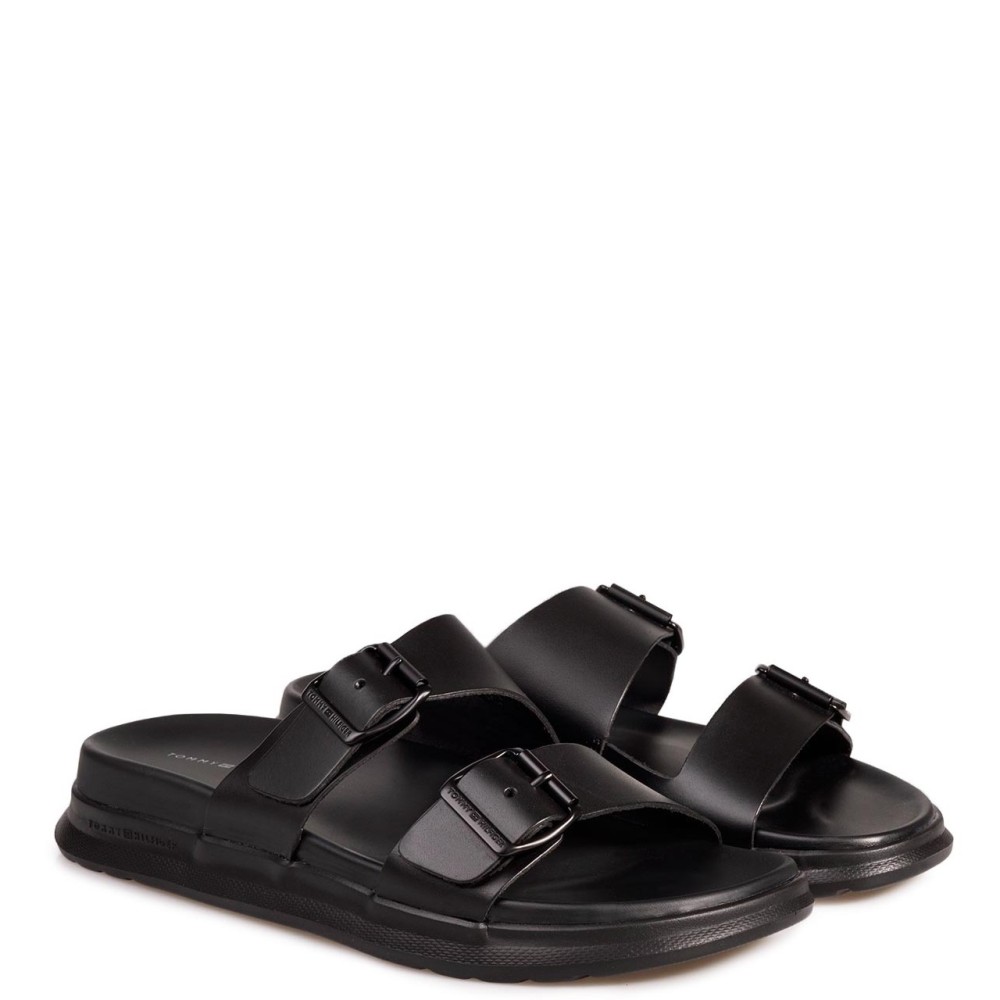TOMMY HILFIGER</br>Ανδρικές Παντόφλες Μαύρο Δέρμα FM0FM05005-BDS Tommy Hilfiger TOMMY HILFIGER</br>Ανδρικές Παντόφλες Μαύρο Δέρμα FM0FM05005-BDS Tommy Hilfiger