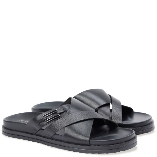 Tommy Hilfiger Flag Hardware Leather Sandal FM0FM05753-BDS Ανδρικές Παντόφλες Μαύρο Δέρμα