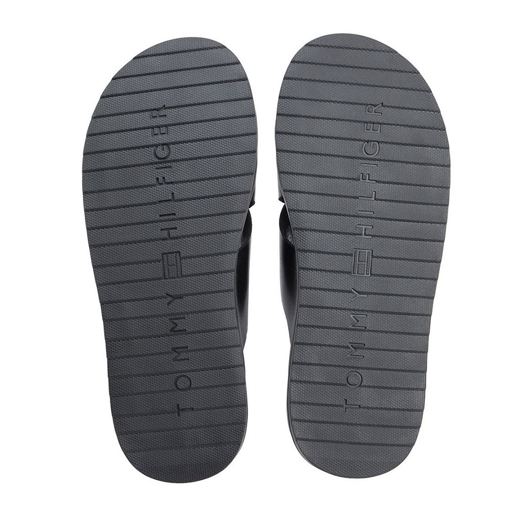 TOMMY HILFIGER</br>Tommy Hilfiger Flag Hardware Leather Sandal FM0FM05753-BDS Ανδρικές Παντόφλες Μαύρο Δέρμα