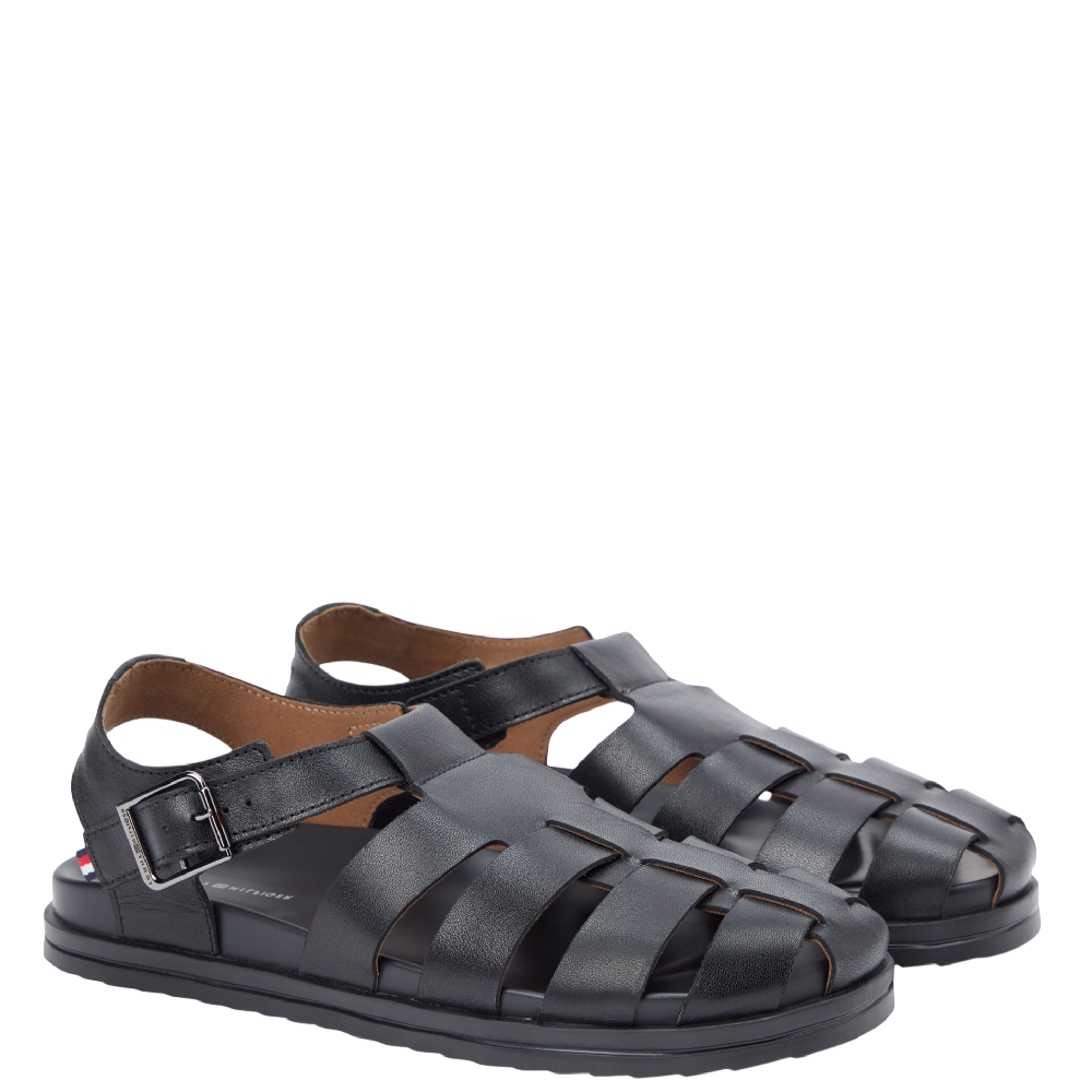 TOMMY HILFIGER</br>Tommy Hilfiger Adjustable Fisher Leather Sandal FM0FM05864-BDS Ανδρικά Πέδιλα Μαύρο Δέρμα