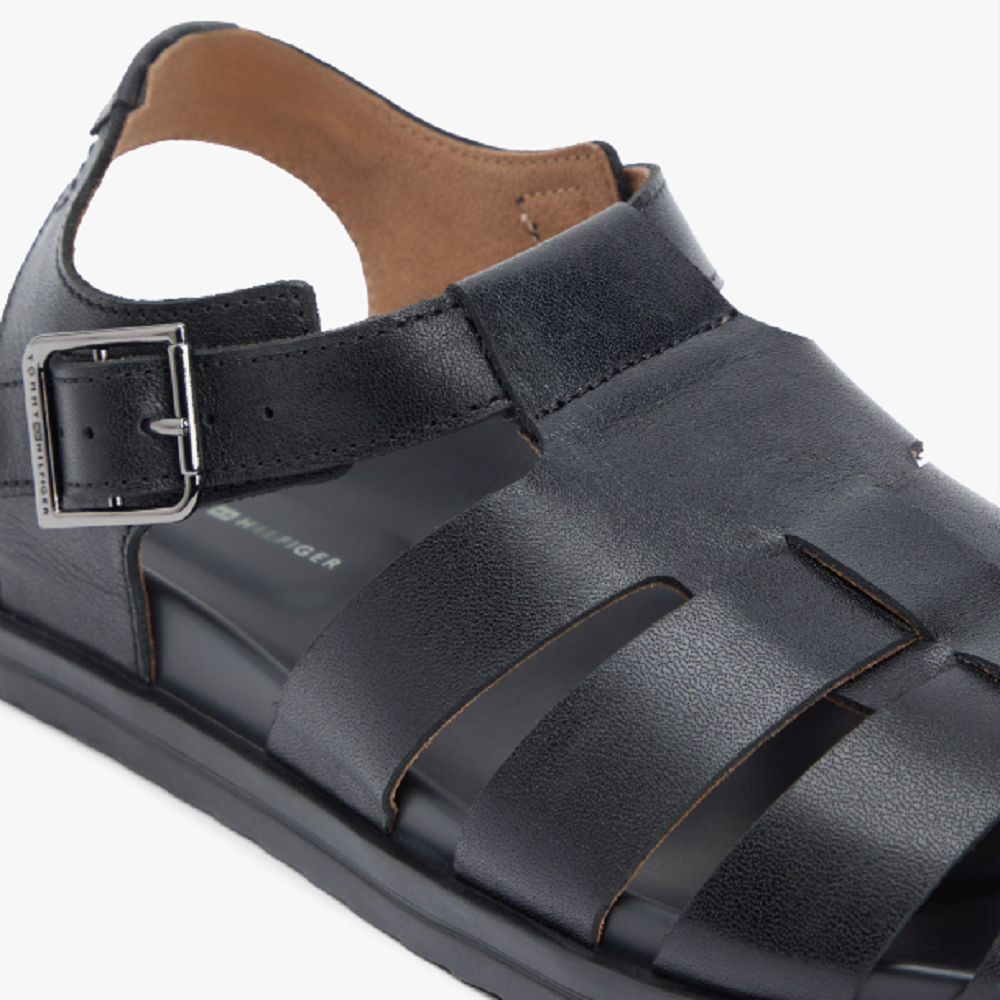 TOMMY HILFIGER</br>Tommy Hilfiger Adjustable Fisher Leather Sandal FM0FM05864-BDS Ανδρικά Πέδιλα Μαύρο Δέρμα