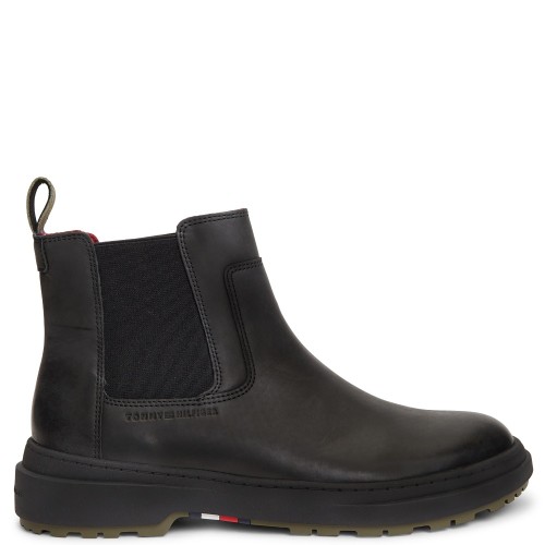 Tommy Hilfiger Outdoor Warm Leather Chelsea FM0FM05958-BDS Ανδρικά Μποτάκια Chelsea Μαύρο Δέρμα Με Επένδυση