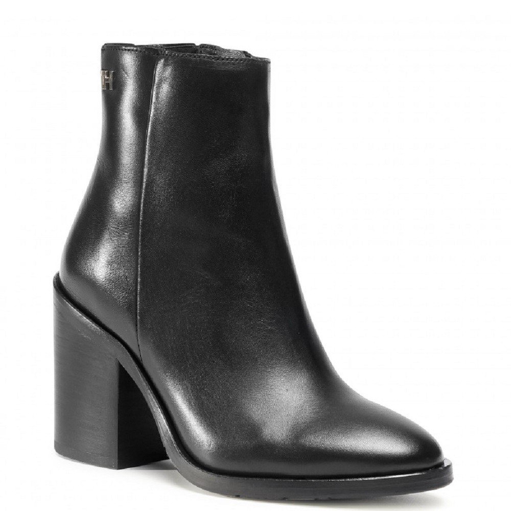TOMMY HILFIGER</br>Γυναικεία Μποτάκια Μαύρο Δέρμα FW0FW05164-BDS Tommy Hilfiger