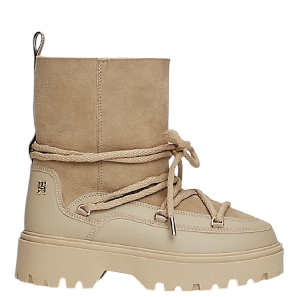 TOMMY HILFIGER</br>Γυναικείες Μπότες Χιονιού Μπεζ Δέρμα FW0FW08085-AEG Tommy Hilfiger